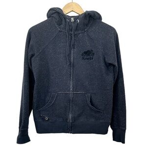 Roots Canada Black Heathered Hooded Zip‎ Up Hoodie Sweatshirt Women’s Sz Medium